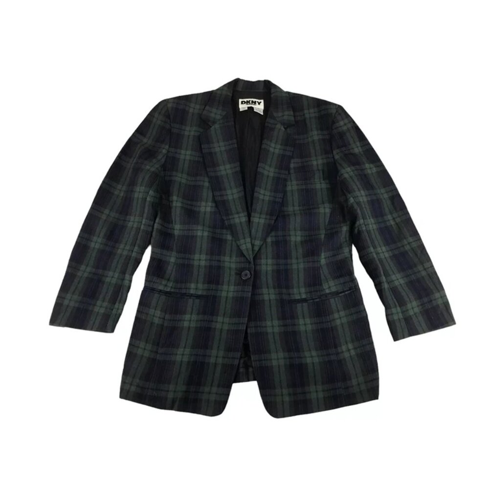 Dkny Jeans Mens Blue Green Plaid Long Sleeve Notch Collar‎ Blazer Jacket Size 4